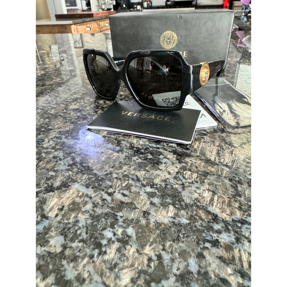 Versace 4453 GB1/87 Medusa Biggie Sunglasses Black Gold Oversized Womens 56mm